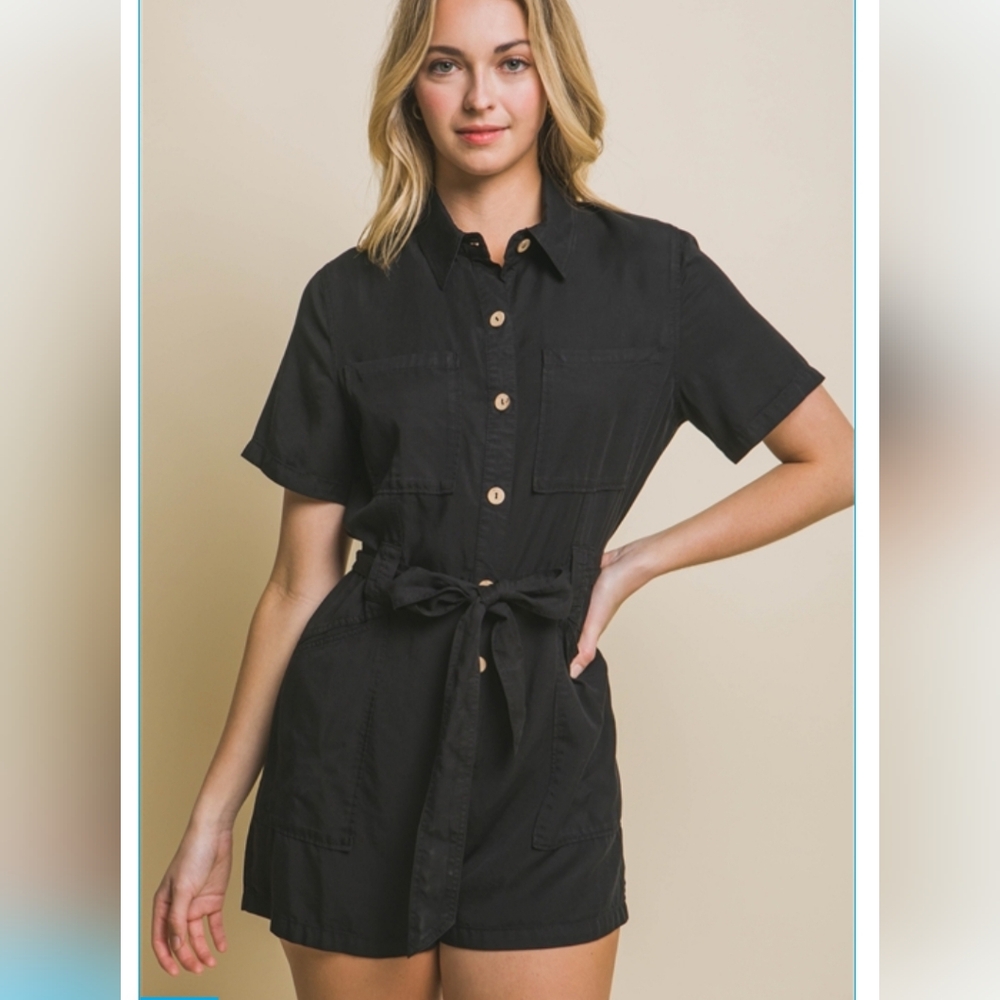 Black Button-Up Romper Sz Small